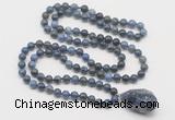 GMN4882 Hand-knotted 8mm, 10mm dumortierite 108 beads mala necklace with pendant