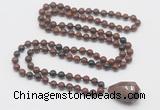 GMN4888 Hand-knotted 8mm, 10mm mahogany obsidian 108 beads mala necklace with pendant