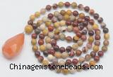 GMN4891 Hand-knotted 8mm, 10mm mookaite 108 beads mala necklace with pendant