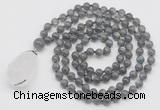 GMN4895 Hand-knotted 8mm, 10mm labradorite 108 beads mala necklace with pendant