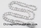 GMN4896 Hand-knotted 8mm, 10mm white howlite 108 beads mala necklace with pendant