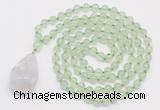 GMN4901 Hand-knotted 8mm, 10mm prehnite 108 beads mala necklace with pendant