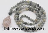 GMN4904 Hand-knotted 8mm, 10mm seaweed quartz 108 beads mala necklace with pendant