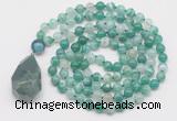 GMN4910 Hand-knotted 8mm, 10mm green banded agate 108 beads mala necklace with pendant