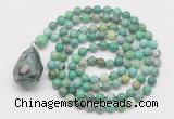 GMN4914 Hand-knotted 8mm, 10mm grass agate 108 beads mala necklace with pendant