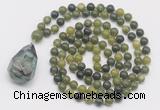 GMN4919 Hand-knotted 8mm, 10mm Canadian jade 108 beads mala necklace with pendant