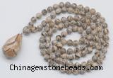 GMN4925 Hand-knotted 8mm, 10mm feldspar 108 beads mala necklace with pendant