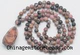 GMN4936 Hand-knotted 8mm, 10mm rhodonite 108 beads mala necklace with pendant