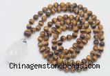 GMN4940 Hand-knotted 8mm, 10mm yellow tiger eye 108 beads mala necklace with pendant