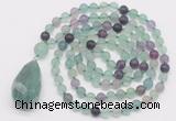 GMN5003 Hand-knotted 8mm, 10mm matte fluorite 108 beads mala necklace with pendant