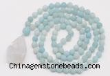 GMN5005 Hand-knotted 8mm, 10mm matte amazonite 108 beads mala necklace with pendant