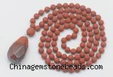 GMN5016 Hand-knotted 8mm, 10mm matte red jasper 108 beads mala necklace with pendant