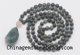 GMN5019 Hand-knotted 8mm, 10mm matte kambaba jasper 108 beads mala necklace with pendant