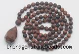 GMN5029 Hand-knotted 8mm, 10mm matte red tiger eye 108 beads mala necklace with pendant