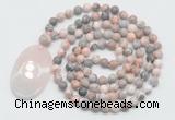 GMN5058 Hand-knotted 8mm, 10mm pink zebra jasper 108 beads mala necklace with pendant