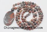 GMN5061 Hand-knotted 8mm, 10mm brecciated jasper 108 beads mala necklace with pendant