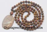 GMN5062 Hand-knotted 8mm, 10mm red moss agate 108 beads mala necklace with pendant