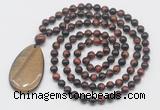 GMN5098 Hand-knotted 8mm, 10mm red tiger eye 108 beads mala necklace with pendant