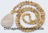 GMN5101 Hand-knotted 8mm, 10mm golden tiger eye 108 beads mala necklace with pendant