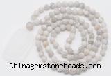 GMN5119 Hand-knotted 8mm, 10mm matte white crazy agate 108 beads mala necklace with pendant