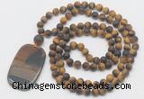 GMN5132 Hand-knotted 8mm, 10mm matte yellow tiger eye 108 beads mala necklace with pendant