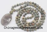 GMN5171 Hand-knotted 8mm, 10mm rhyolite 108 beads mala necklace with pendant