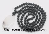 GMN5175 Hand-knotted 8mm, 10mm black obsidian 108 beads mala necklace with pendant