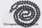 GMN5176 Hand-knotted 8mm, 10mm black tourmaline 108 beads mala necklace with pendant