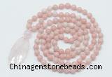 GMN5185 Hand-knotted 8mm, 10mm Chinese pink opal 108 beads mala necklace with pendant