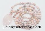 GMN5186 Hand-knotted 8mm, 10mm natural pink opal 108 beads mala necklace with pendant