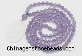 GMN5198 Hand-knotted 8mm, 10mm amethyst 108 beads mala necklace with pendant