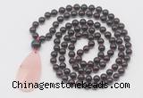 GMN5200 Hand-knotted 8mm, 10mm garnet 108 beads mala necklace with pendant