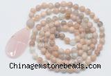 GMN5204 Hand-knotted 8mm, 10mm sunstone 108 beads mala necklace with pendant