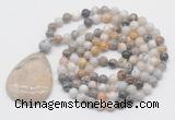 GMN5209 Hand-knotted 8mm, 10mm bamboo leaf agate 108 beads mala necklace with pendant