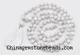 GMN5241 Hand-knotted 8mm, 10mm white howlite 108 beads mala necklace with pendant