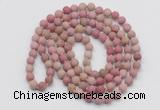 GMN5504 Hand-knotted 6mm matte pink wooden fossil jasper 108 beads mala necklaces