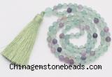 GMN5600 Hand-knotted 6mm matte fluorite 108 beads mala necklaces with tassel