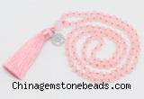 GMN5705 Hand-knotted 6mm matte rose quartz 108 beads mala necklaces with tassel & charm