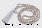 GMN5710 Hand-knotted 6mm matte grey agate 108 beads mala necklaces with tassel & charm