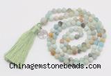 GMN5711 Hand-knotted 6mm matte amazonite 108 beads mala necklaces with tassel & charm