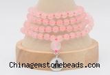 GMN5800 Hand-knotted 6mm matter rose quartz 108 beads mala necklaces with charm