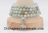 GMN5805 Hand-knotted 6mm matter amazonite 108 beads mala necklaces with charm