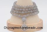 GMN5806 Hand-knotted 6mm matter grey agate 108 beads mala necklaces with charm