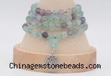 GMN5810 Hand-knotted 6mm matter fluorite 108 beads mala necklaces with charm