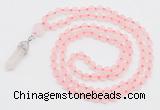 GMN5900 Hand-knotted 6mm matte rose quartz 108 beads mala necklaces with pendant