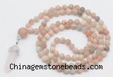 GMN5904 Hand-knotted 6mm matte sunstone 108 beads mala necklaces with pendant