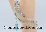 GMN5910 Hand-knotted 6mm matte amazonite 108 beads mala necklaces with pendant