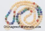 GMN6020 Knotted 7 Chakra 8mm, 10mm honey jade 108 beads mala necklace with charm
