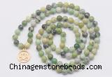 GMN6029 Knotted 8mm, 10mm Australia chrysoprase 108 beads mala necklace with charm