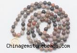 GMN6030 Knotted 8mm, 10mm wooden jasper 108 beads mala necklace with charm